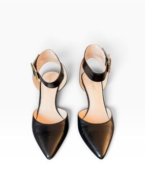 Nine West Callen Black Leather Pointed Toe Ankle Strap Heels 7.5